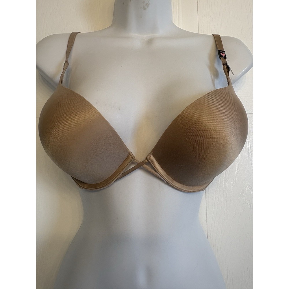 Victoria's Secret Bombshell Plunge Super Push-up Bra‎ Size 36B Satin Beige NEW